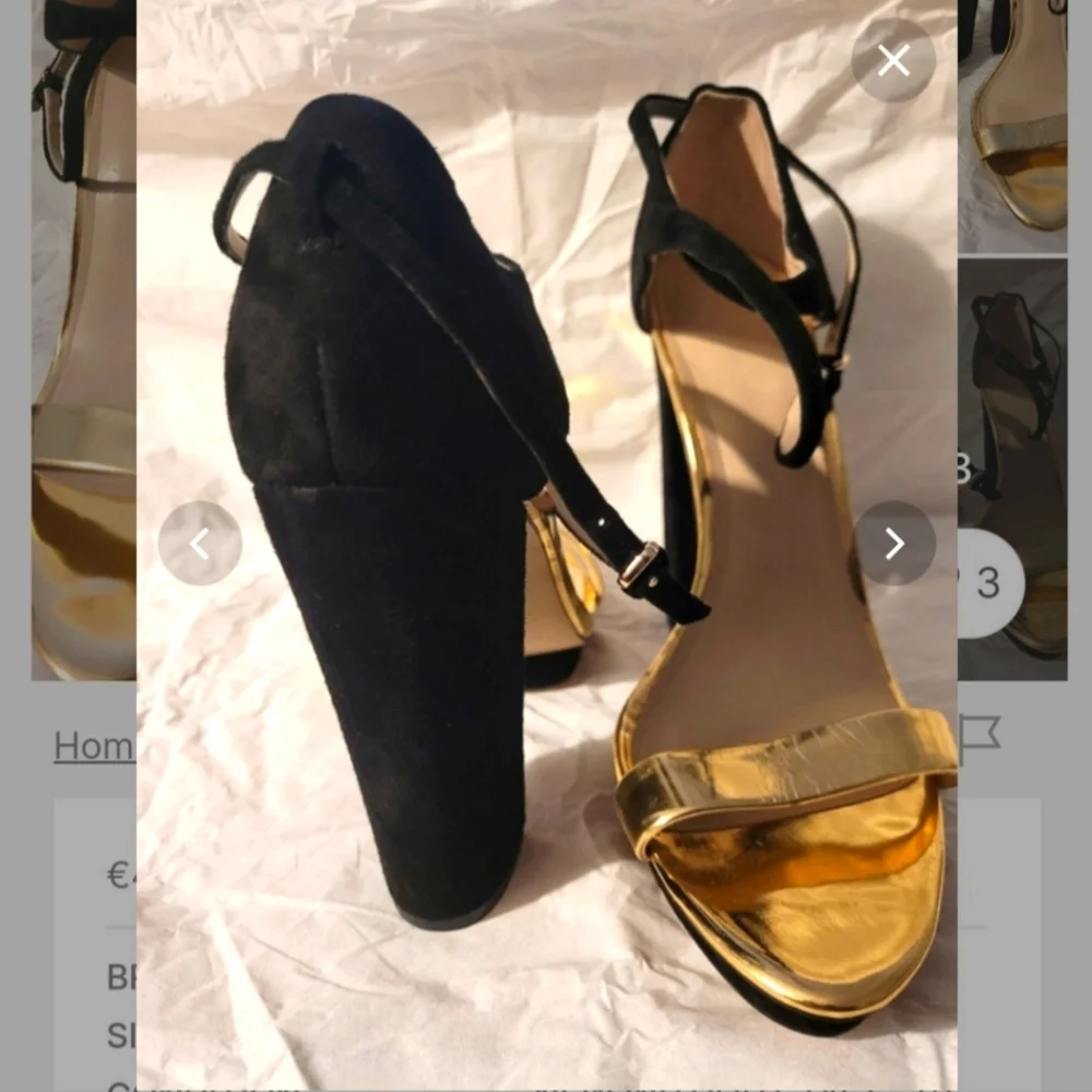 Zara Black & Hold Strappy Platform Sandals Block heels Size 6
